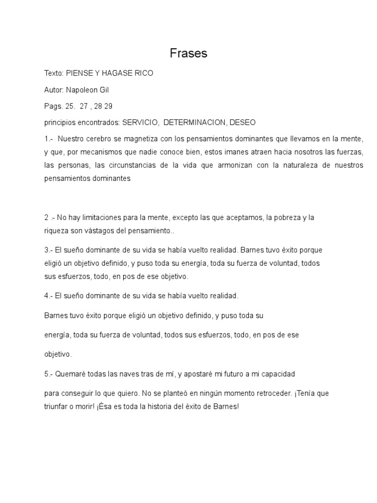 Frases Piense y Hagase Rico | PDF