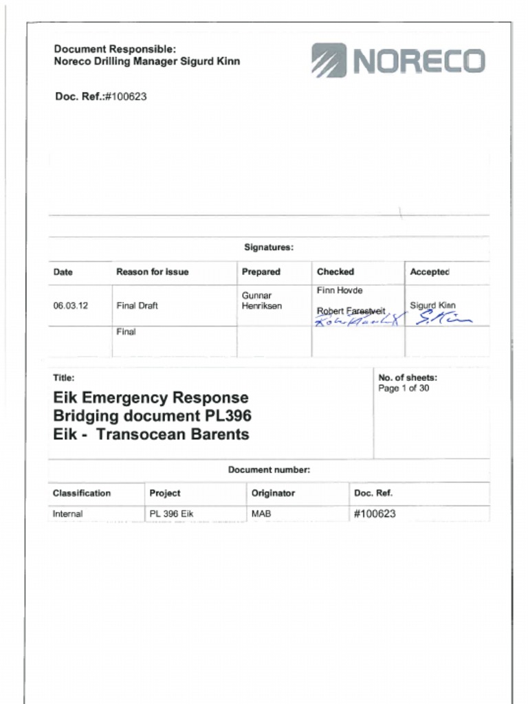 Eik Emergency Response Bridging Document PL396 Eik-Transocean Barents ...