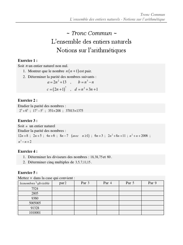Montrer Que Si Un Entier Est Multiple De 15 Arithmetique Dans in Serie D Exercices 2 1 | PDF | Entier naturel |  Arithmétique