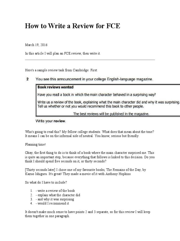 Writing a Review for FCE | PDF | General Fiction