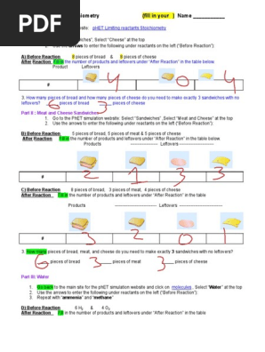 AK - 11ZZ 677996 Mayfield SS - 7.1 Gizmo PhET Sandwich Stoichiometry  Modified | PDF | Stoichiometry | Chemical Reactions