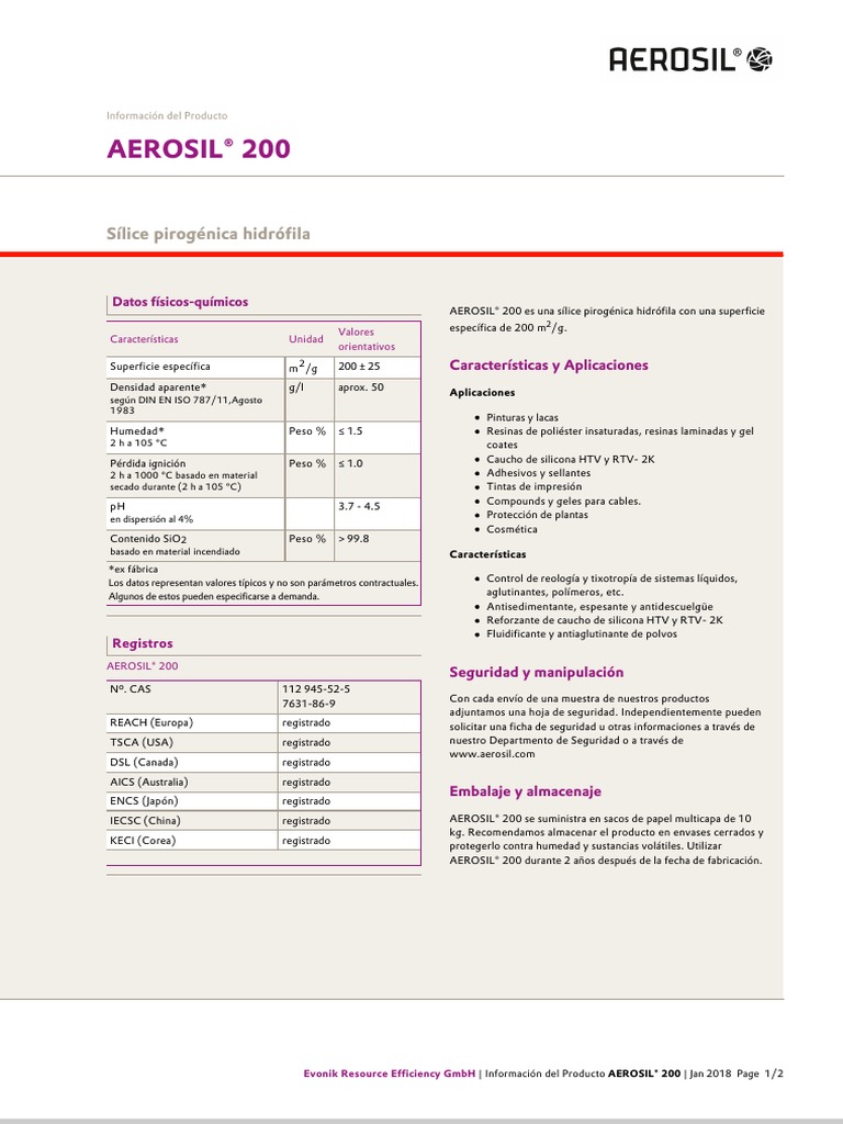 Aerosil 200 Spanish | PDF | Materiales | Química
