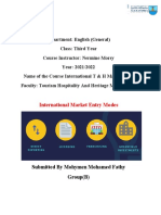 Department: English (General) Class: Third Year Course Instructor: Nermine Morsy Year: 2021/2022 Name of The Course International T & H Management Faculty: Tourism Hospitality and Heritage Management