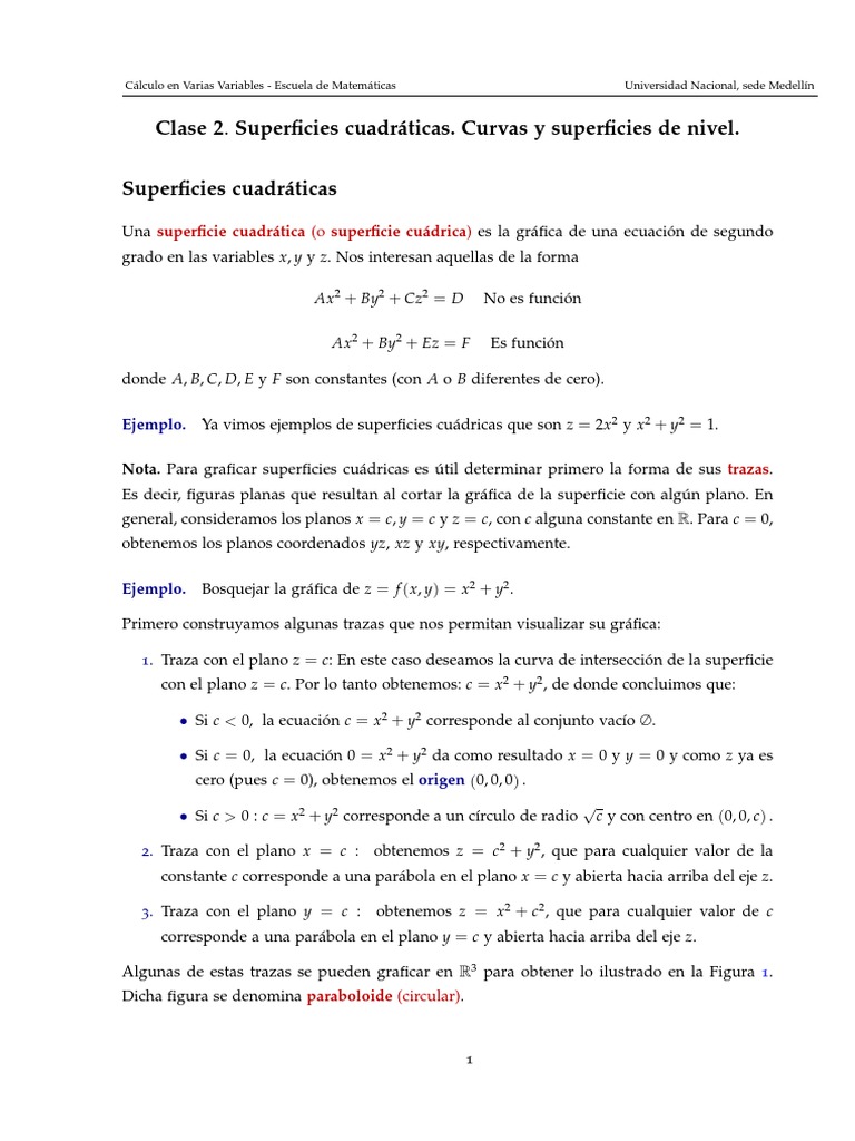 Superficies Cuadráticas y Curvas de Nivel | PDF | Función (Matemáticas ...