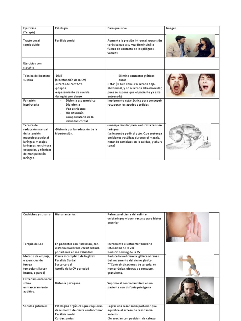 Ejercicios para Terapias de La Voz Cuadro | PDF | Masaje | Medicina