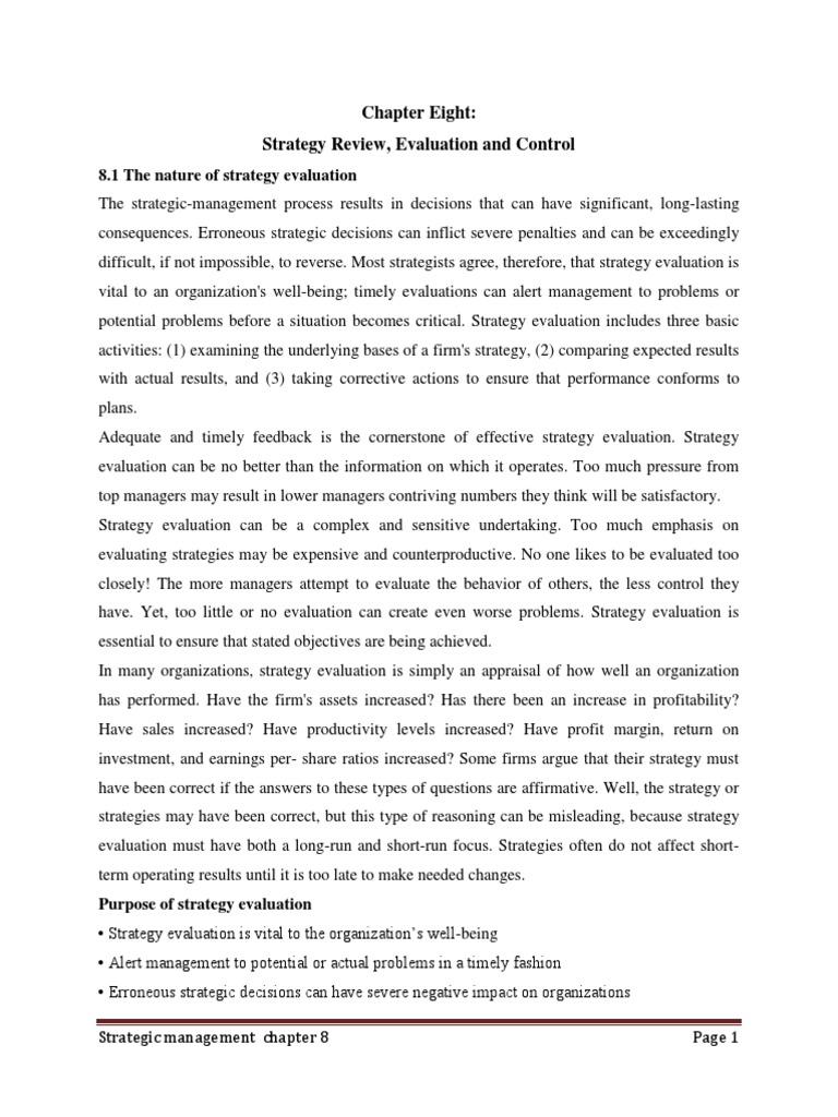 Chapter Eight Strategy Review Evaluation And Control PDF