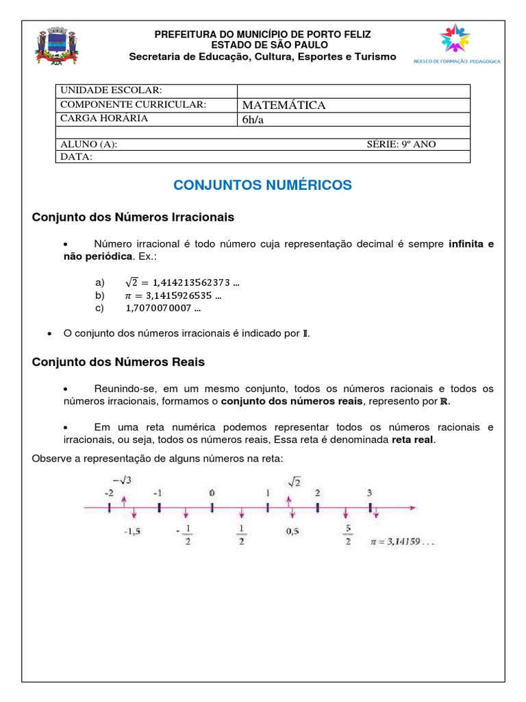 Exercícios sobre Números Reais - 9º Ano | PDF | Número real | Números