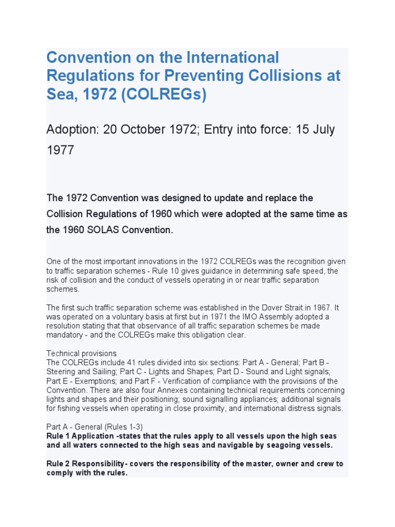 Convention On The International Regulations For Preventing Collisions