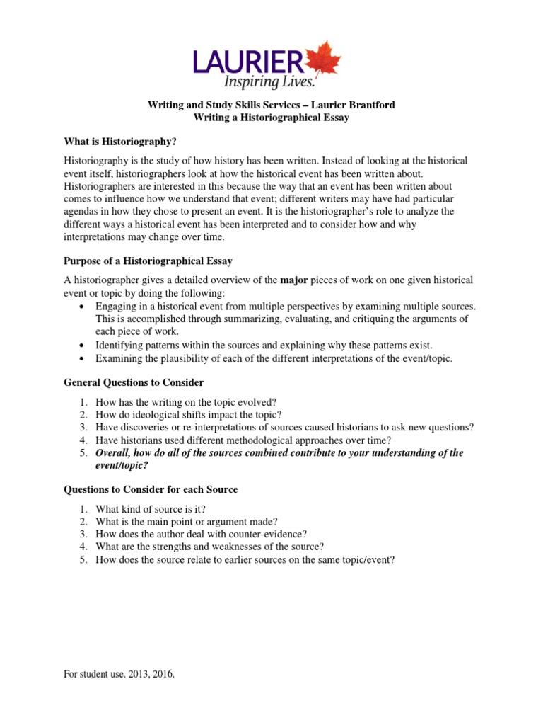 Writing A Historiographical Essay PDF Historiography Essays
