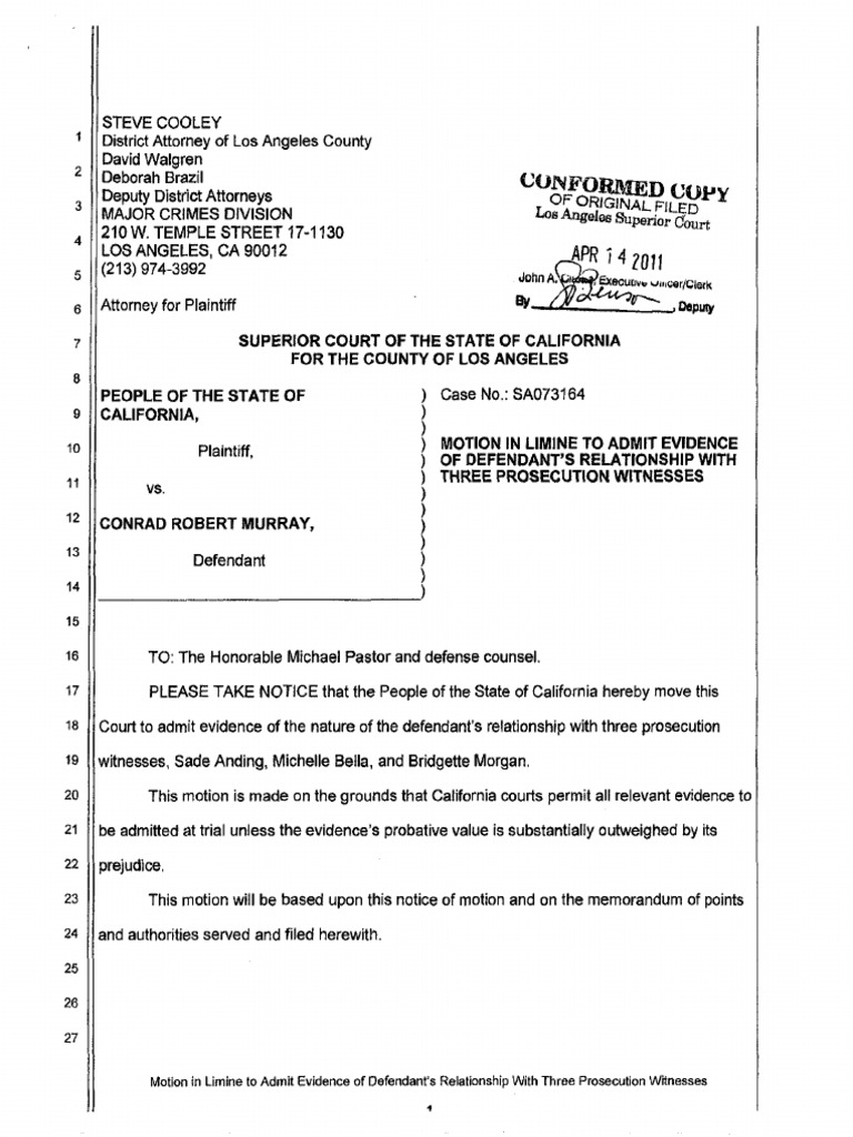 Motion Limine To Admit Evidence of Defendants Relationship With Three