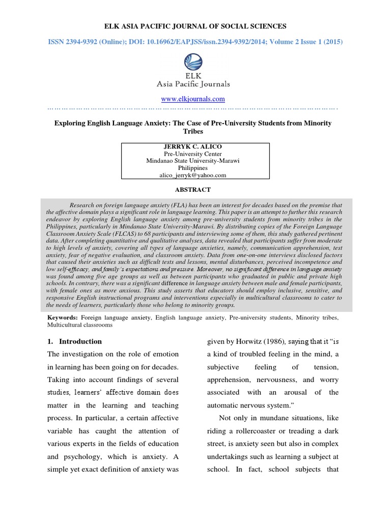Exploring English Language Anxiety | PDF | Anxiety | English As A ...