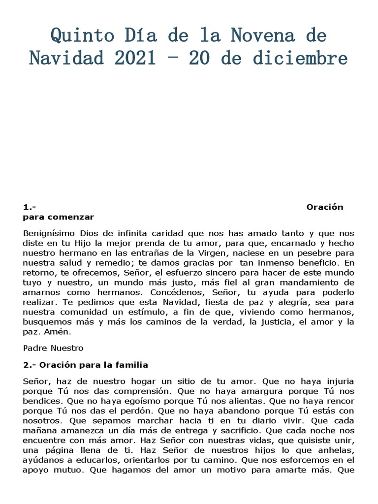 Quinto Día de La Novena de Navidad 2021 | PDF | Oración | María, madre ...
