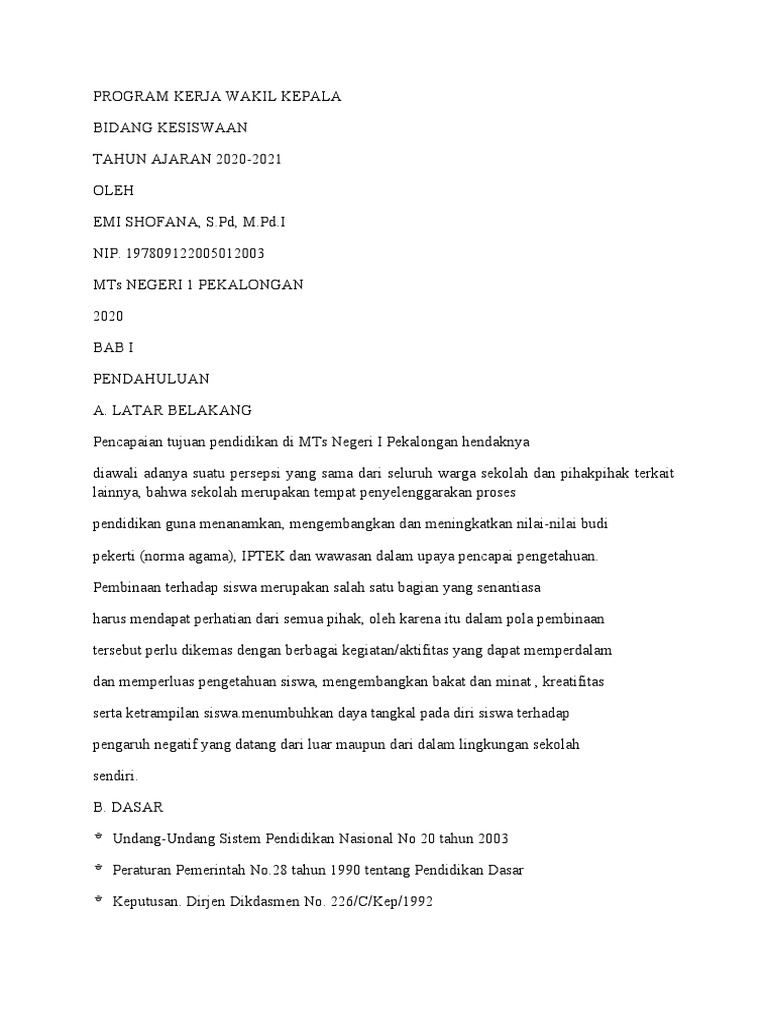 Program Kerja Wakil Kepala | PDF