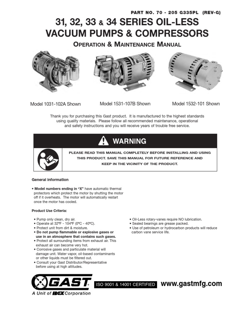 Vacuum Pump Fasco Manual Book PDF Electric Motor Fuse (Electrical)