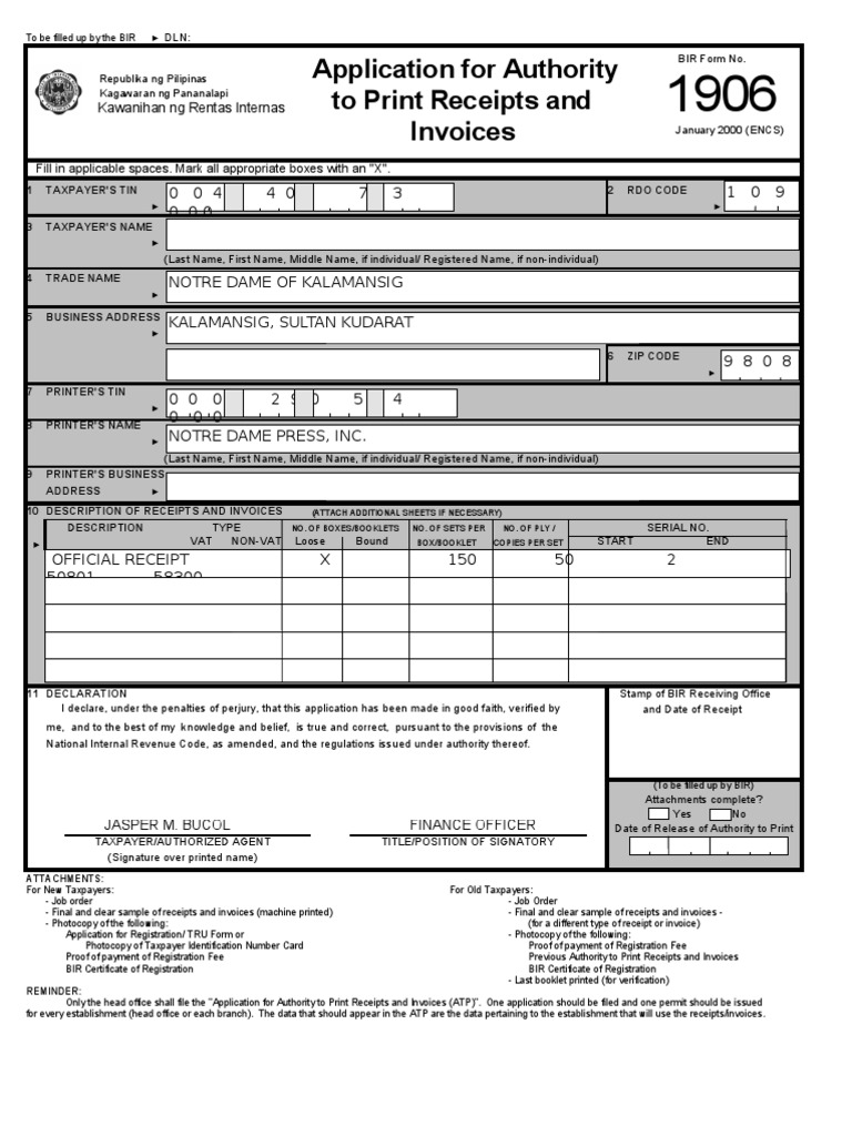 BIR FORM 1906 Receipt Invoice Prueba gratuita de 30 días Scribd