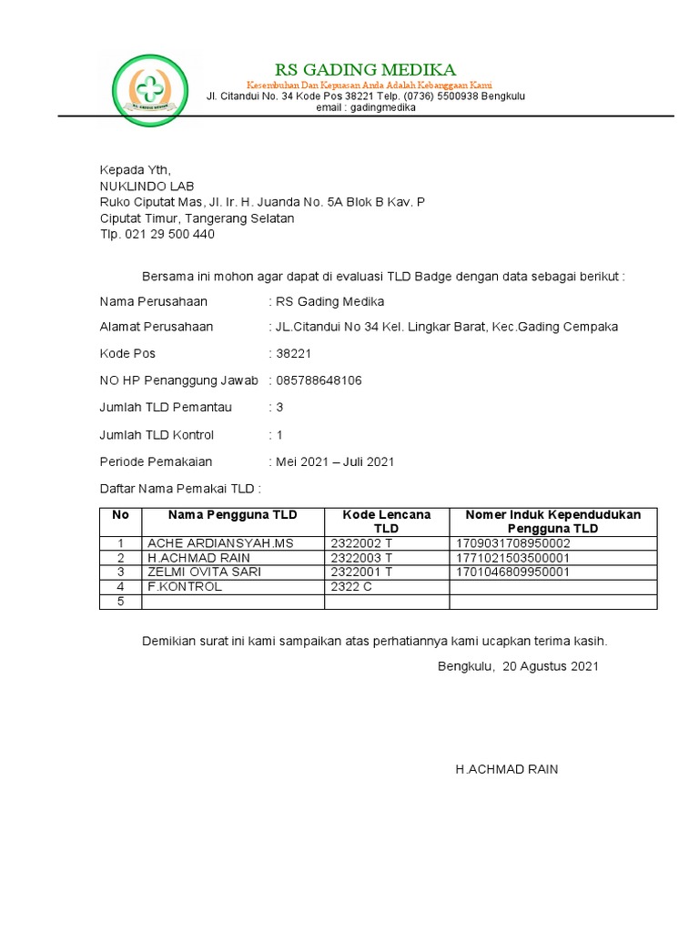 Permohonan Evaluasi TLD 2019 | PDF