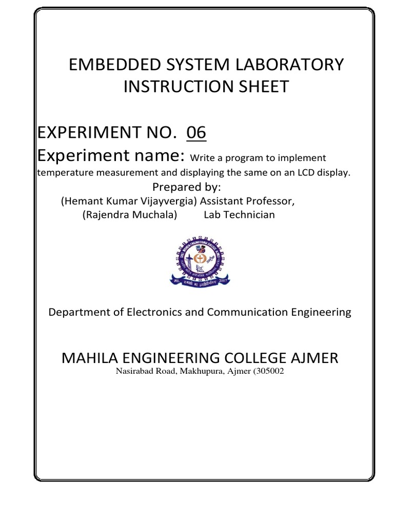 Embedded System Laboratory Instruction Sheet Experiment No. 06 ...
