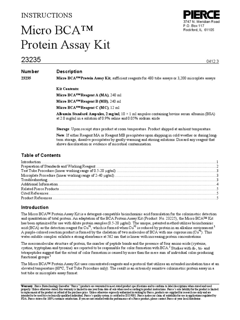 Pierce Micro BCA Protein Assay | PDF | Proteins | Buffer Solution