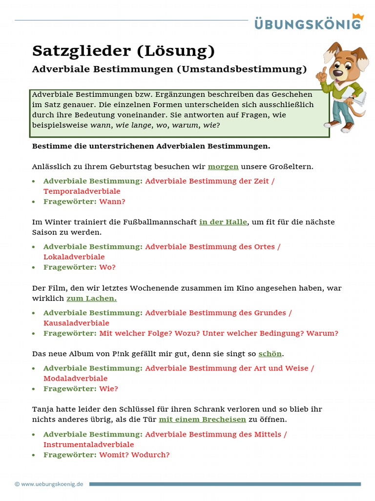 3 Uebungskoenig Satzglieder Loesung | PDF