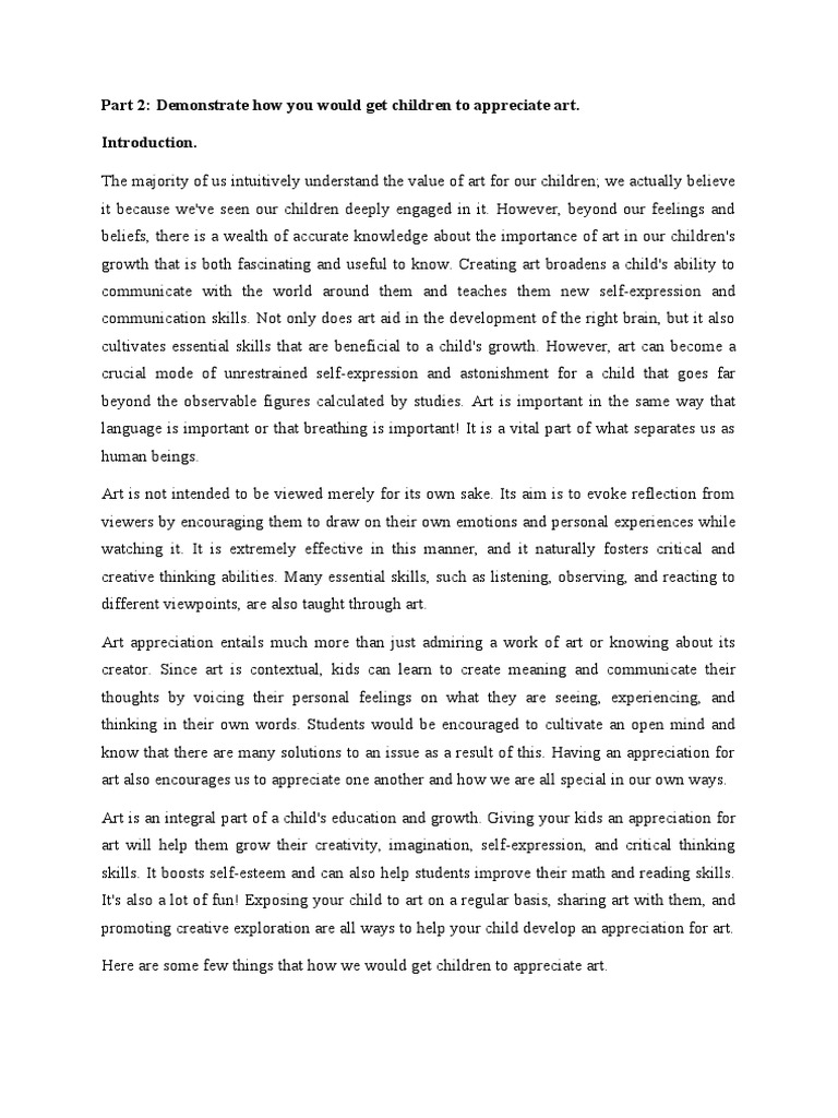 Part 2 Demonstrate How You Would Get Children To Appreciate Art PDF