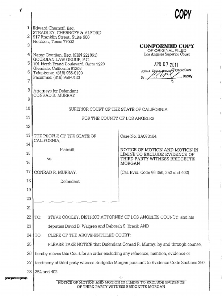 Notice of Motion and Motion in Limine to Exclude Evidence if Third