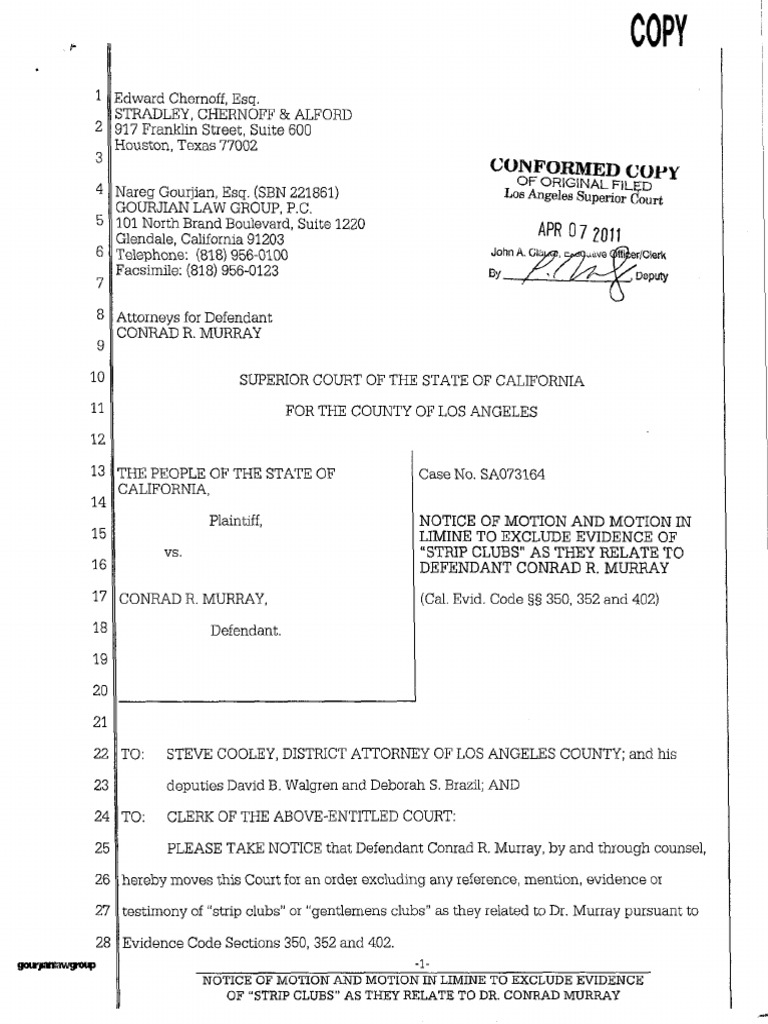 Notice of Motion and Motion in Limine To Exclude Evidence of Strip