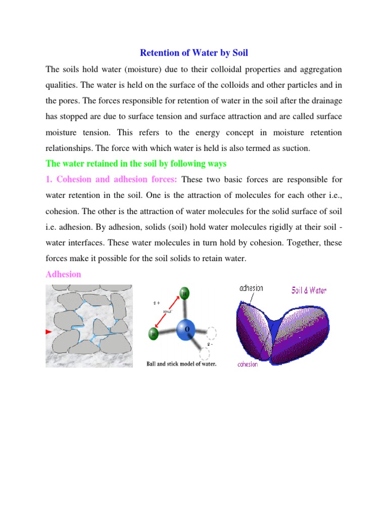Retention of Water by Soil PDF Soil Humidity