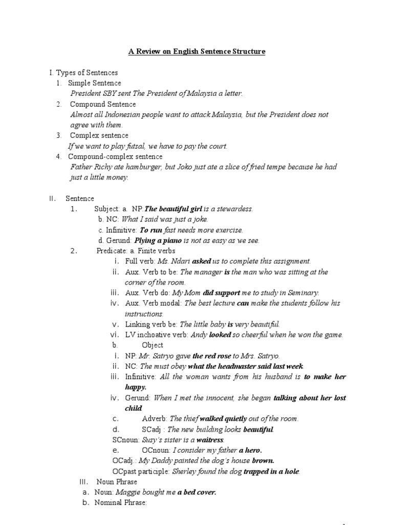 English Sentence Structure Overview | PDF | Clause | Phrase
