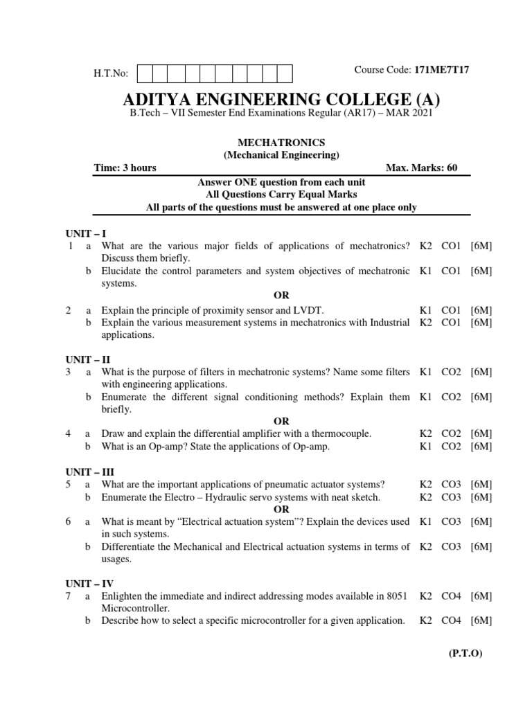 Aditya Engineering College (A) | PDF | Actuator | Electronic Engineering