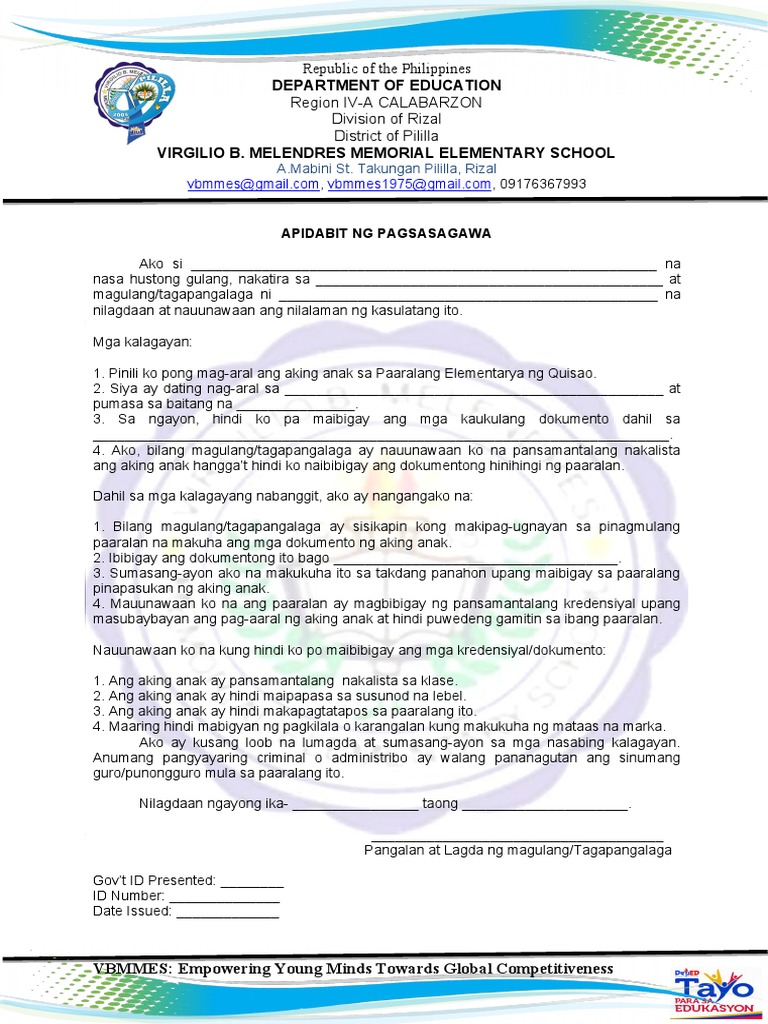 Affidavit of Undertaking Tagalog PDF