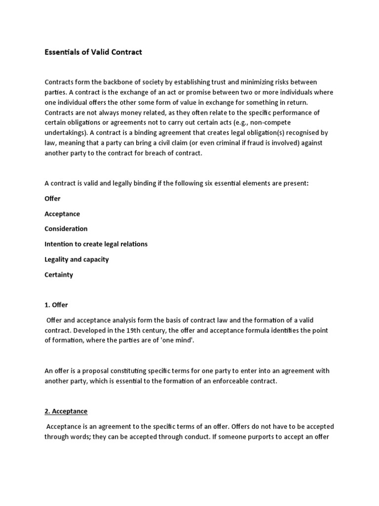Key Elements of a Valid Contract | PDF | Offer And Acceptance ...