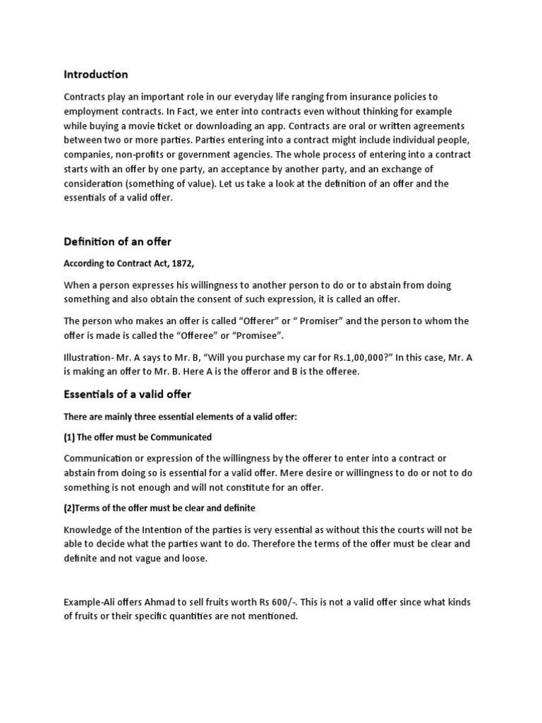 Essentials Of Valid Offer Pdf Notes