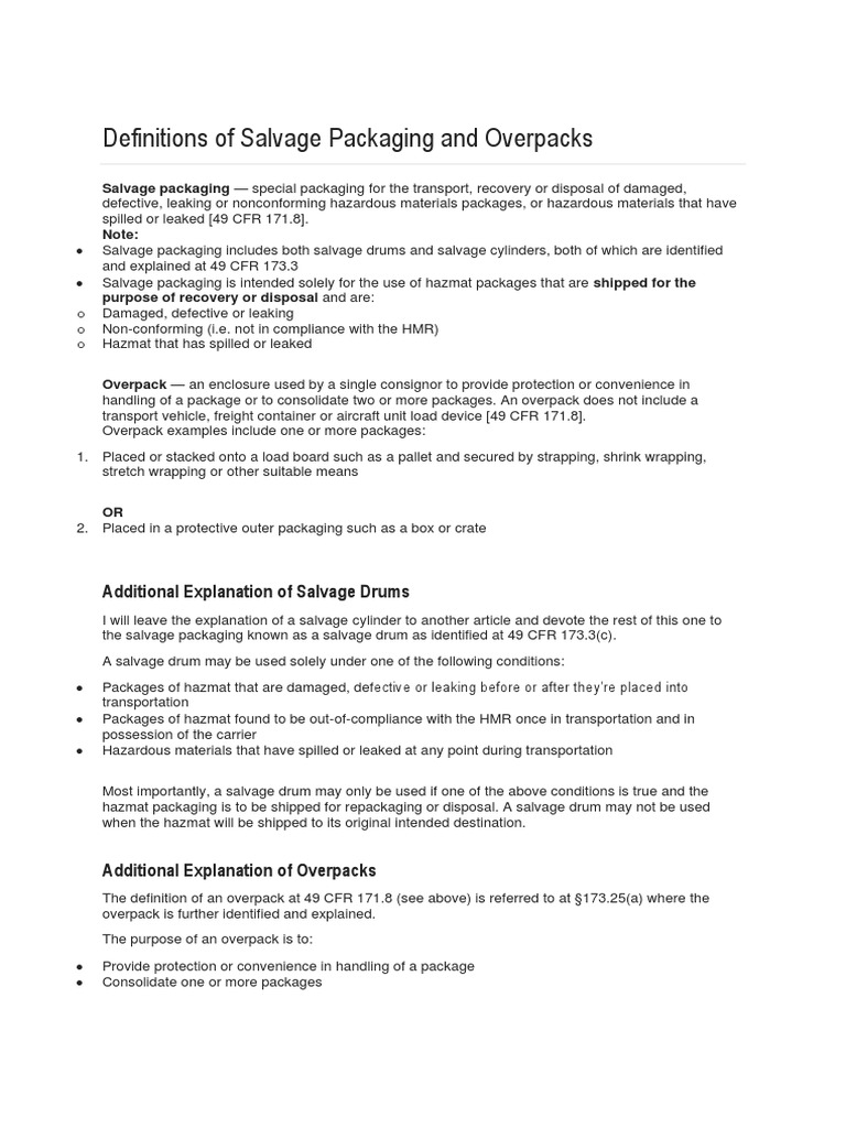 Salvage Packaging and Overpack Definitions | PDF | Dangerous Goods ...