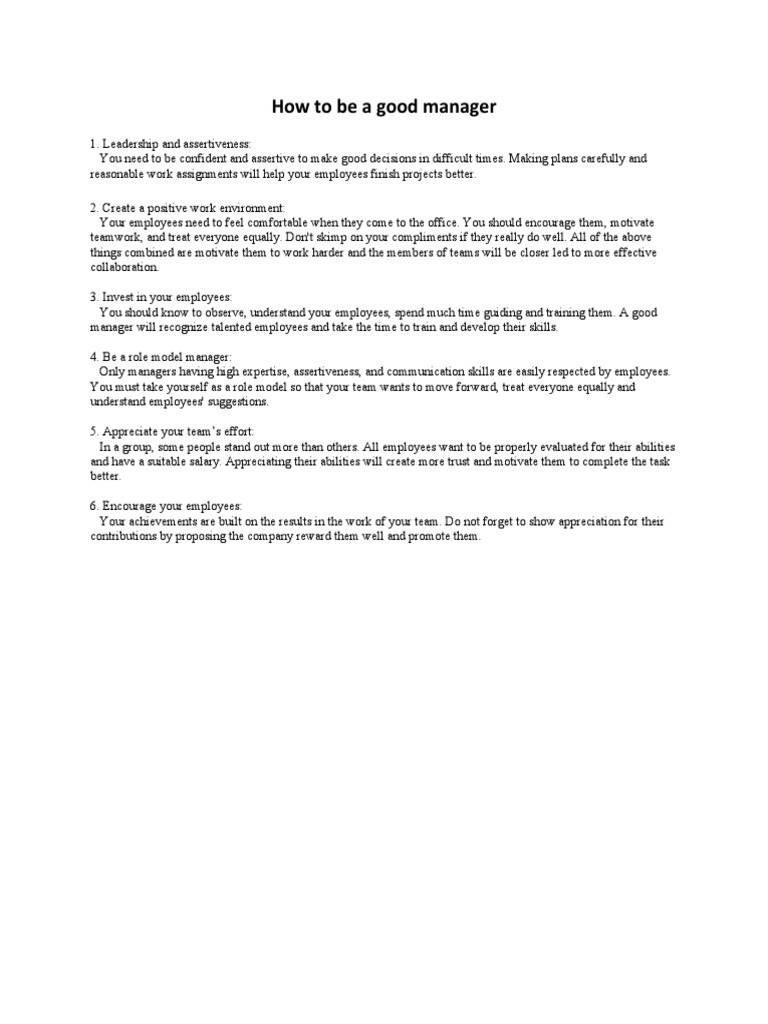 How To Be A Good Manager | PDF