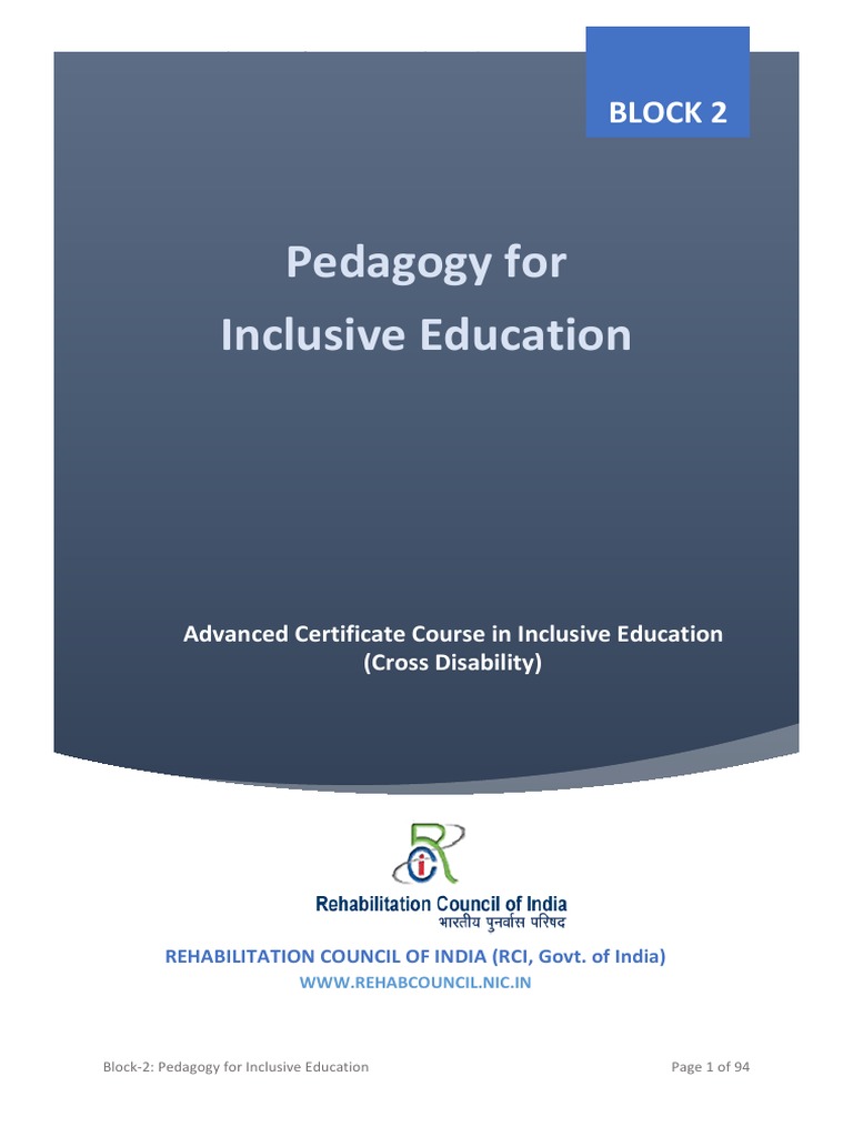 Pedagogy For Inclusive Education Pdf Learning Styles Inclusion