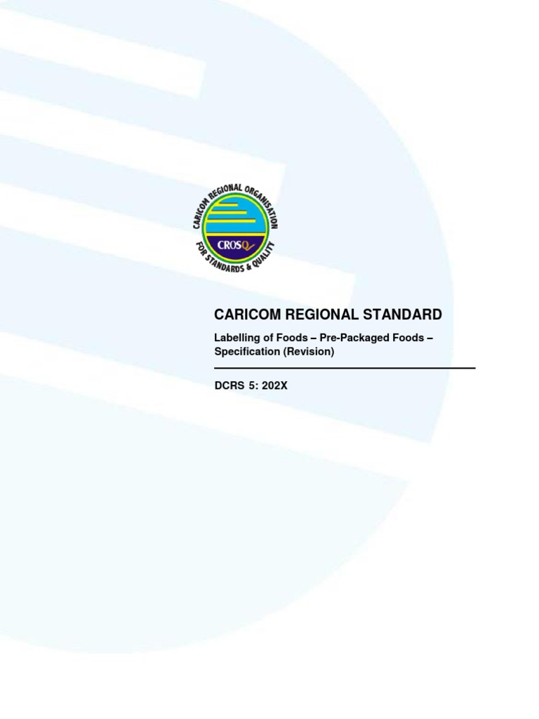 Regional Standard Labelling of Foods PrePackaged Foods