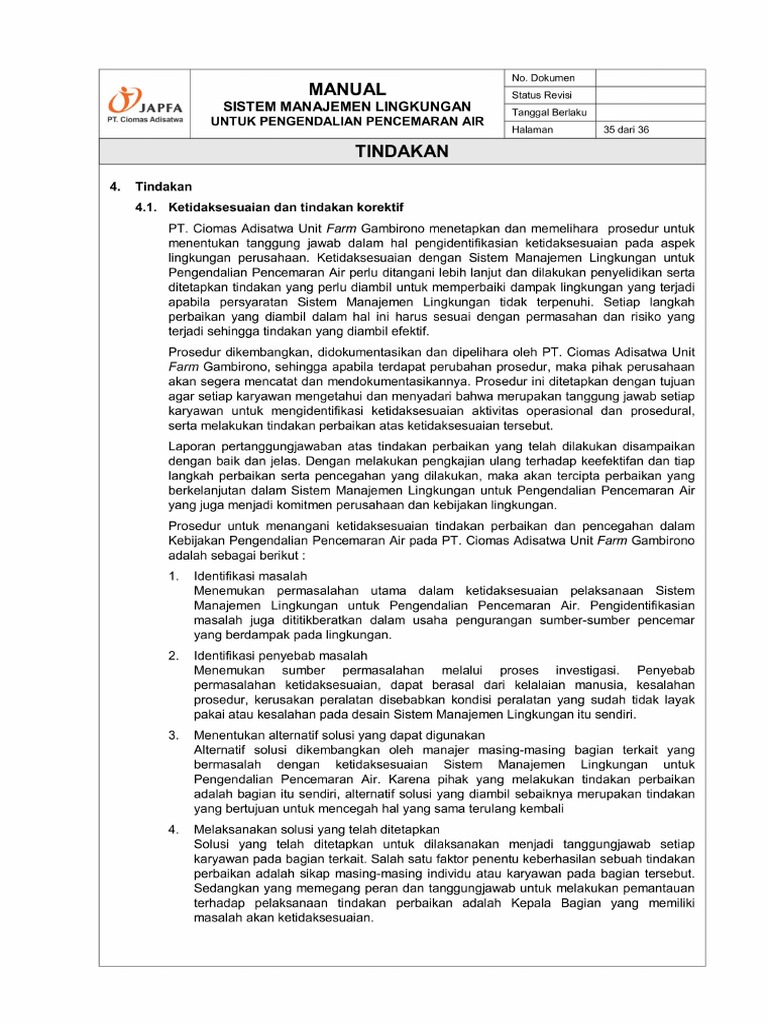 Draft - SML Limbah Cair - 05 - Tindakan | PDF