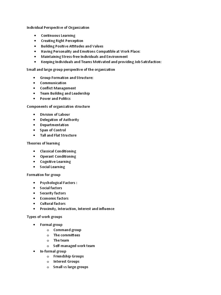 Individual Perspective in Organizational Behavior | PDF | Power (Social ...