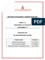 Master in Business Administration: MPMA7113 Managerial Accounting (Assignment 1)