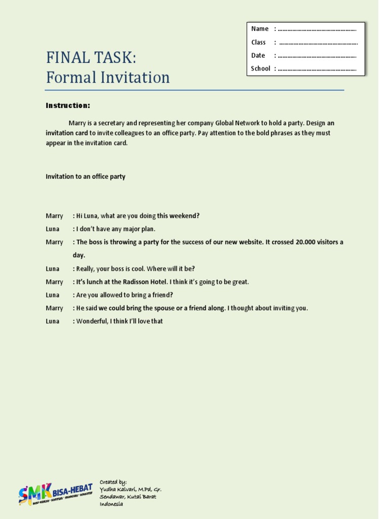 Office Party Invitation Format Class 12 | PDF