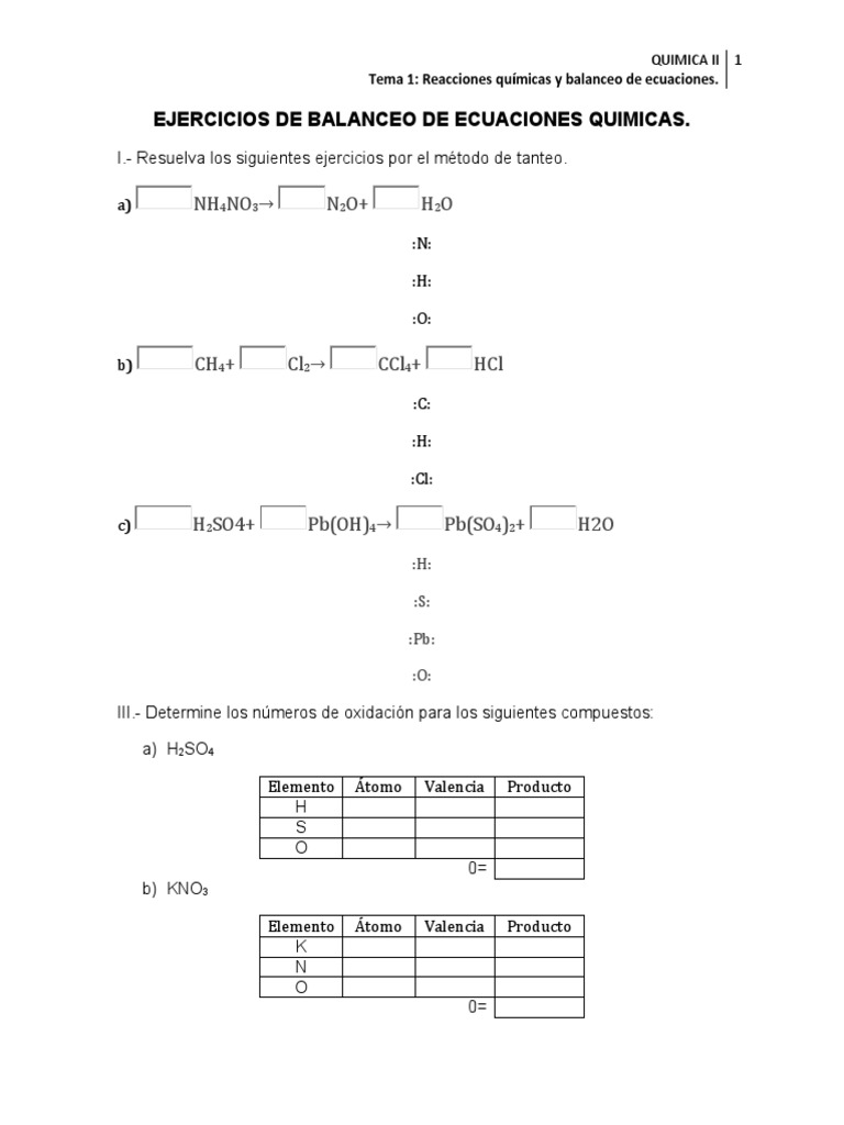 Ejercicios de Balanceo de Ecuaciones Quimicas | PDF | Redox