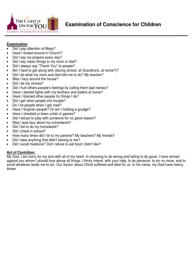 Examination of Conscience For Children | PDF | Self-Improvement