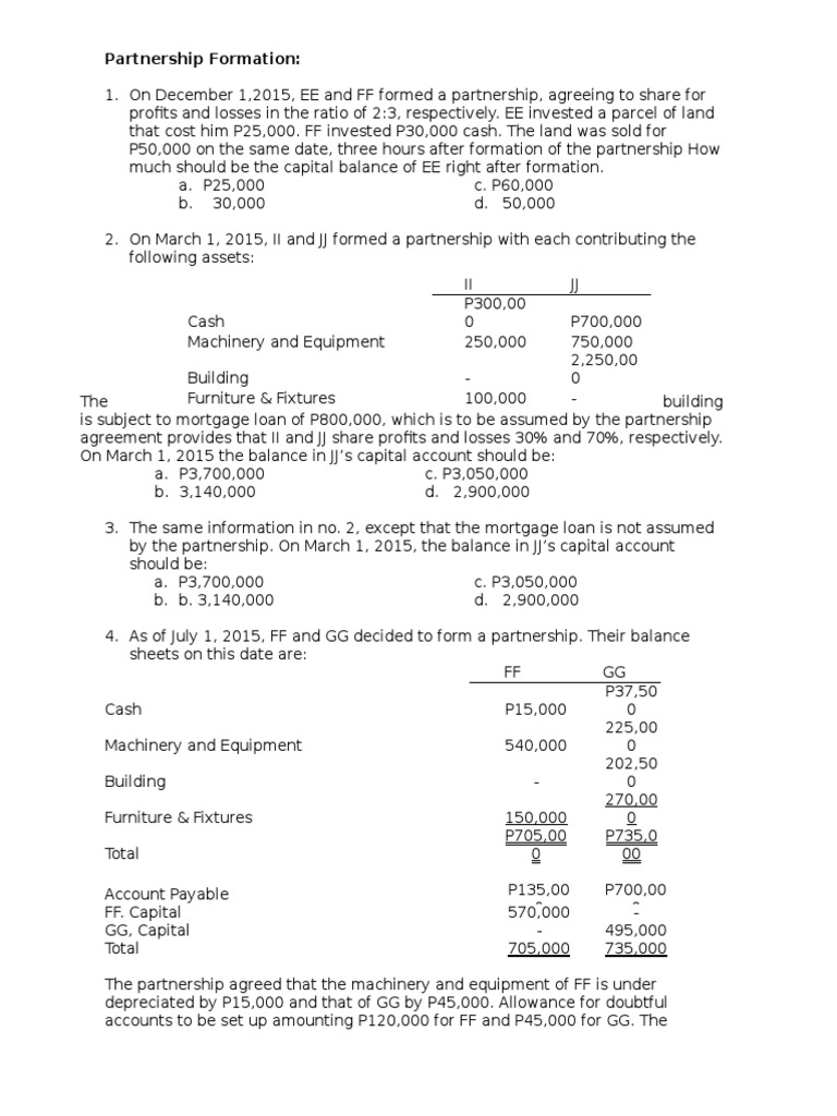 Partnership Formation and Capital Computation | PDF | Book Value ...