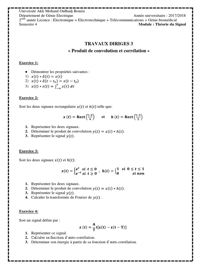Exercices sur le produit de convolution | PDF | Théorie des ...