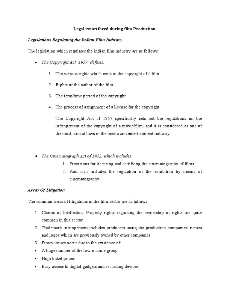 Legal Issues Faced During Film Production | PDF | Copyright ...