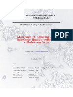 Mouillage Et Adh Esion Aux Interfaces Liquide-Solide Et Cellules-Surfaces