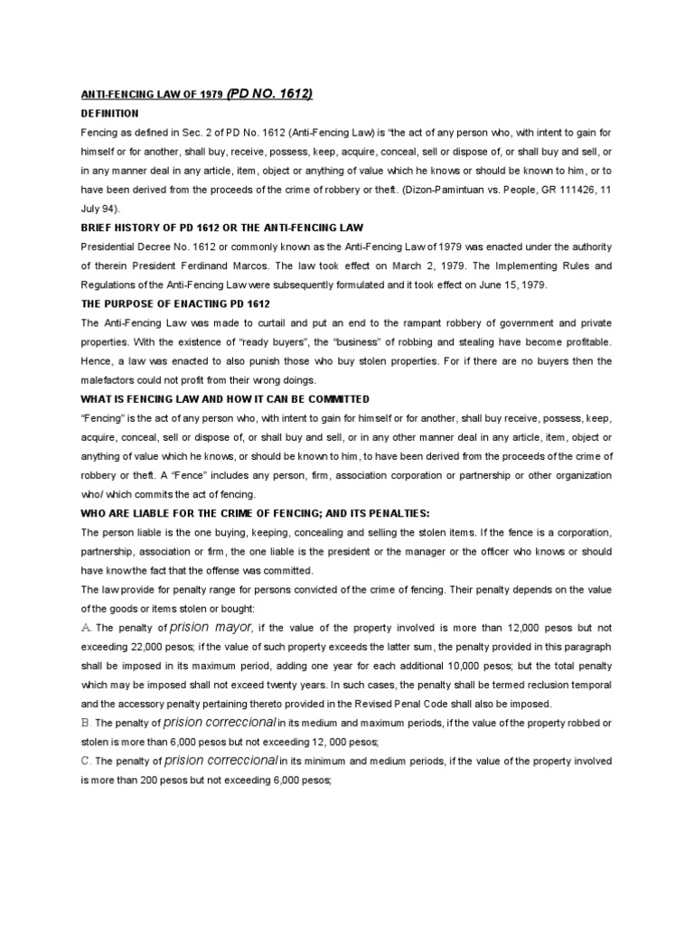 definition history decree law fencing ANTI