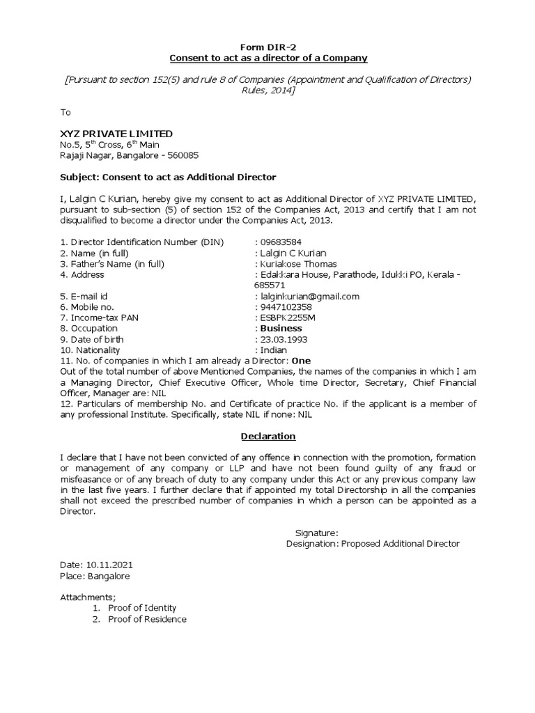 Consent to act as director form | PDF | Public Law | Common Law