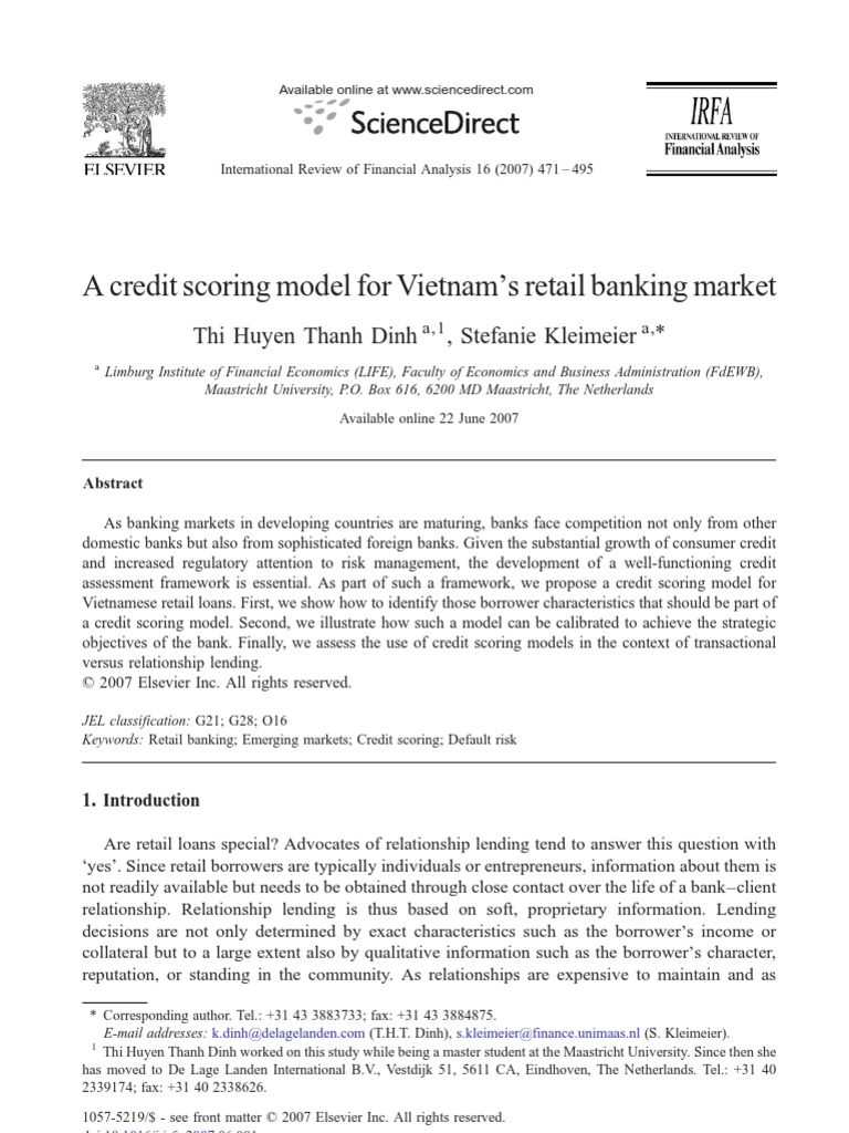 A Credit Scoring Model For VN S Retail Banking Market | PDF | Loans ...