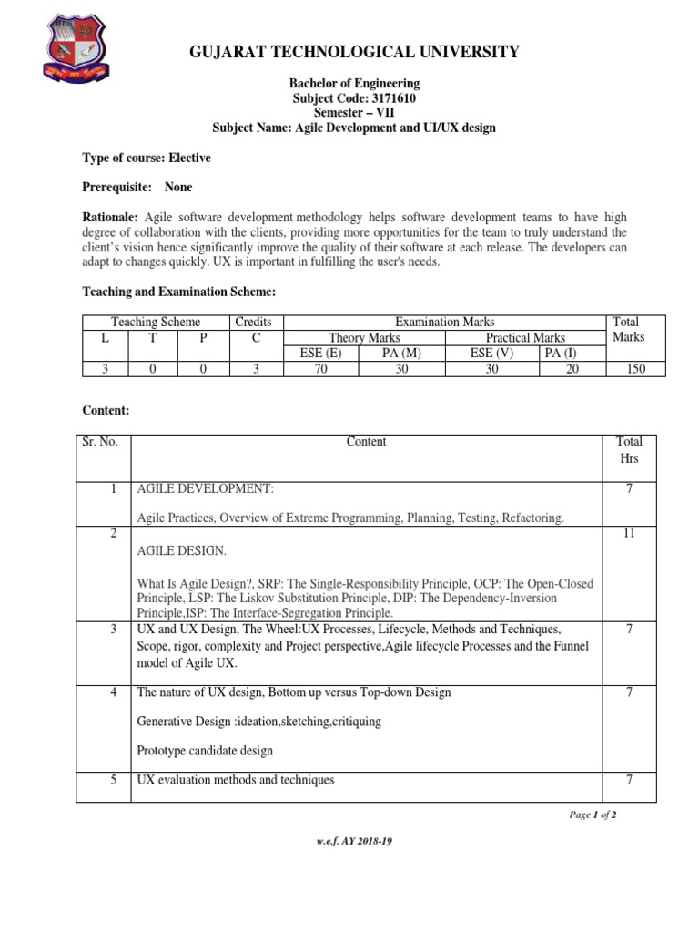Agile Development & UI/UX Syllabus 3171610 | PDF | Agile Software ...